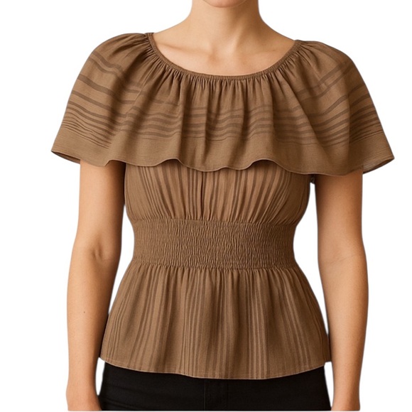 BCBGMaxAzria Tops - BCBGMAXAZRIA Beige Stripe Open Back Top XS